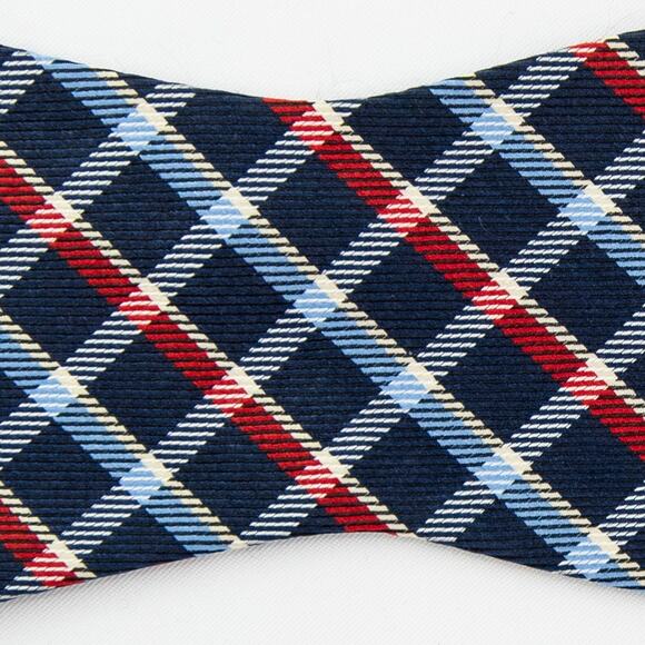 Daniel Cremieux Blue Red Plaid 100% Silk Self Tie Bow Tie - Picture 2 of 6